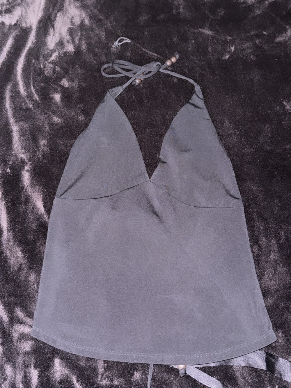 Black Halter V-Neck Satin Cami Top